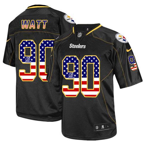 Nike Steelers #90 T. J. Watt Black Men's Stitched NFL Elite USA Flag Fashion Jersey - Click Image to Close